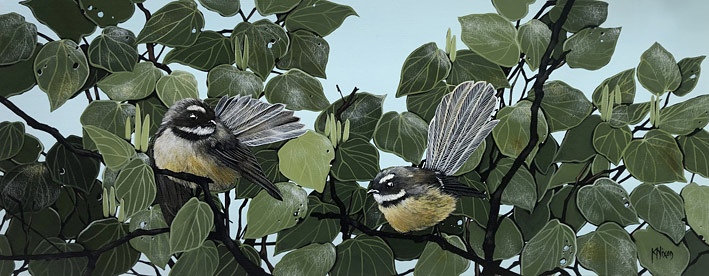 Kirsty Nixon nz bird artist, Kawakawa, acrylic on canvas