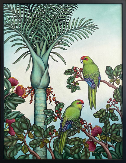 Mary Taylor original artwork, Kakariki, acrylic on canvas