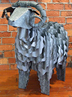 corrugated iron merino sheep sculpture