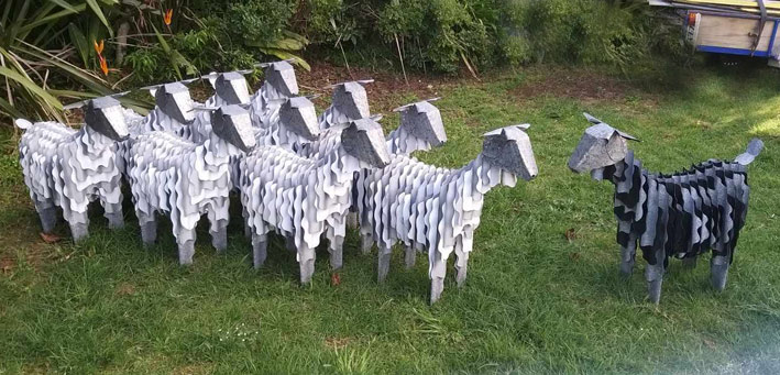 Corrugated iron sheep, white, iron, sculpture